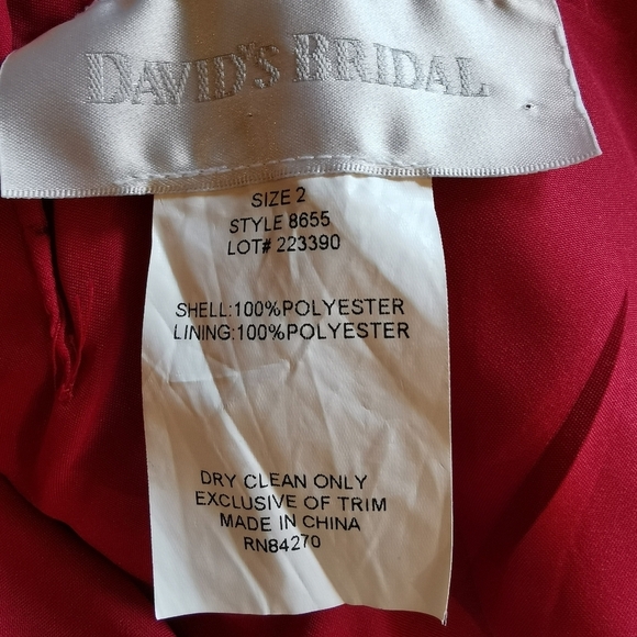 David's Bridal Sweetheart Neckline Spaghetti Strap Deep Red Midi Dress - Sz 2 - Picture 7 of 7
